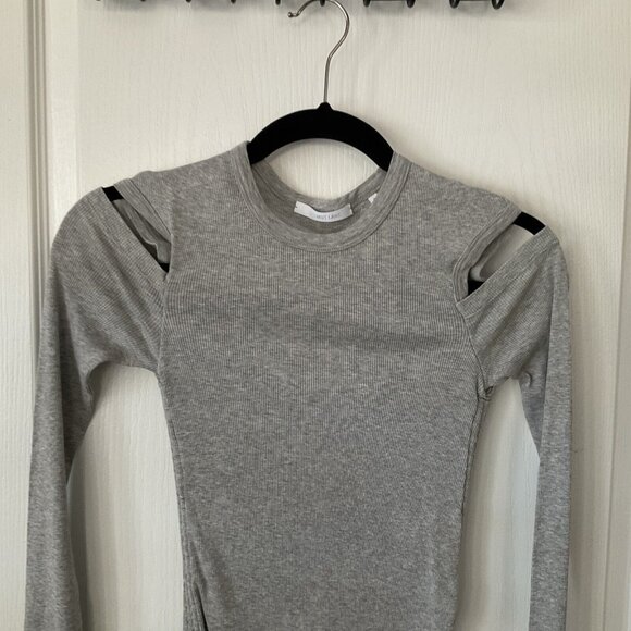 Helmut Lang - Open Cold Shoulder, Runched Side Short Gray Bodycon Dress - Size M - Picture 2 of 10